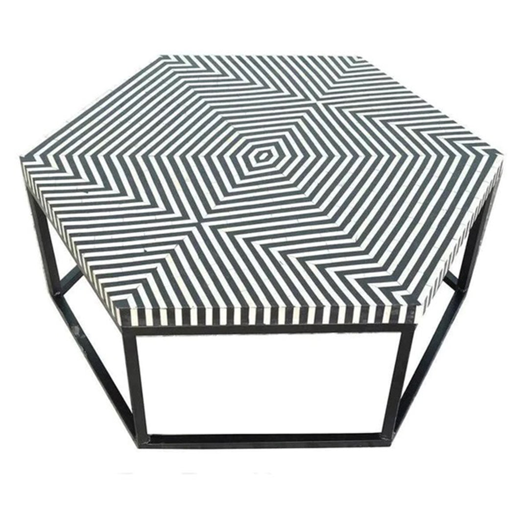 Bone Inlay Geometric Hexagonal Black Coffee Table