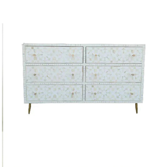 Bone Inlay Chest Of 6 Drawers, Moroccan Pattern