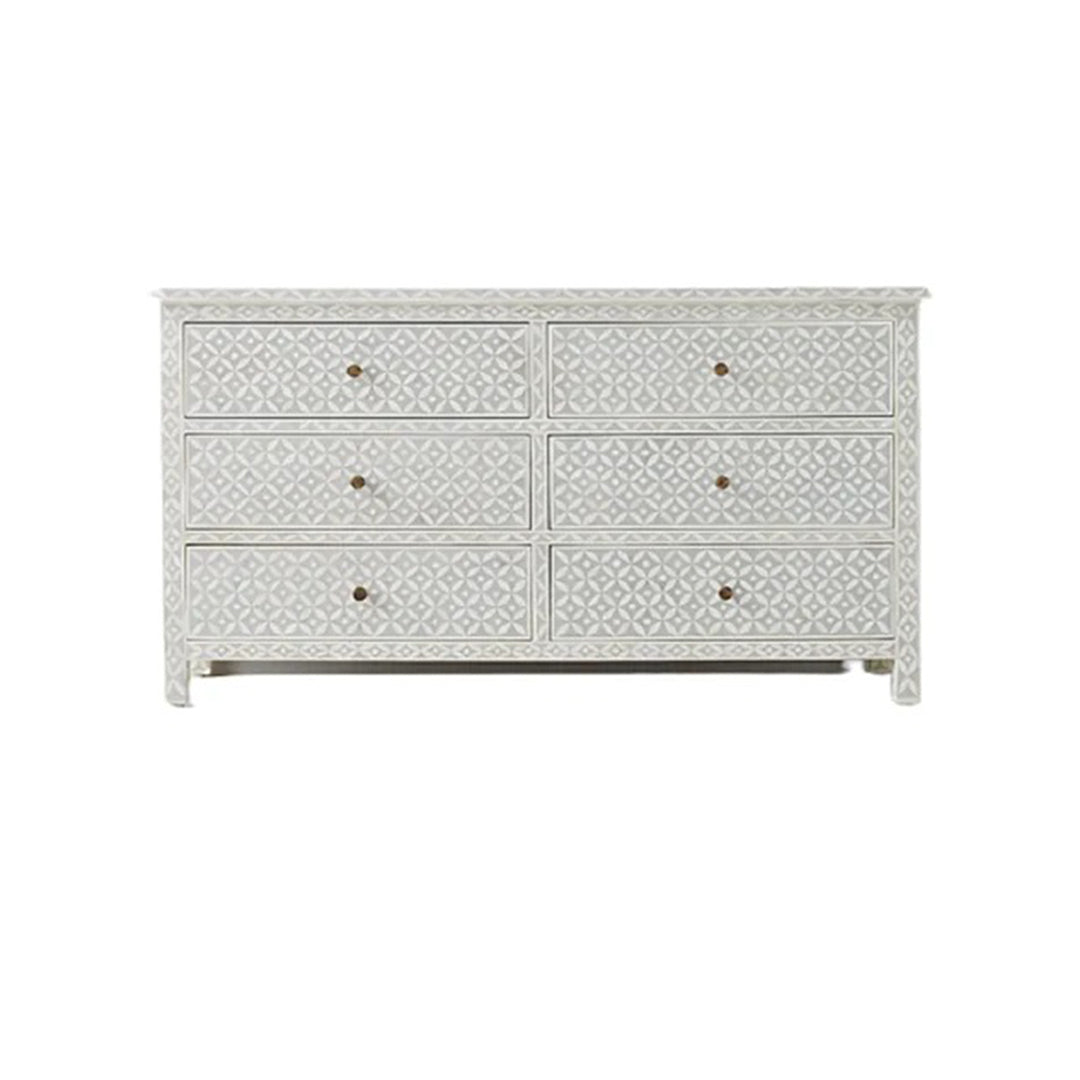 Bone Inlay Chest Of 6 Drawers, Eye Pattern In White