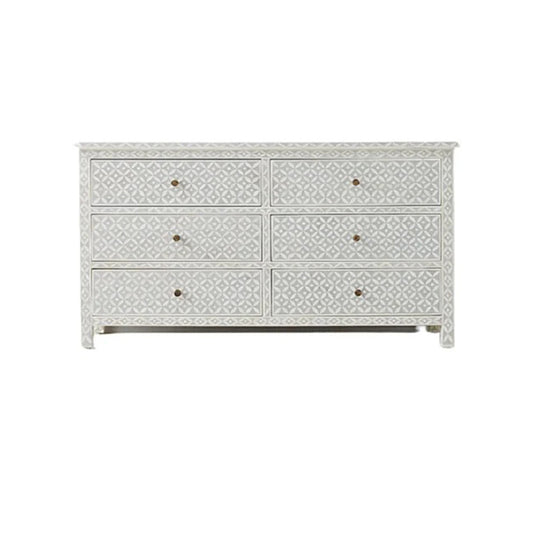 Bone Inlay Chest Of 6 Drawers, Eye Pattern In White