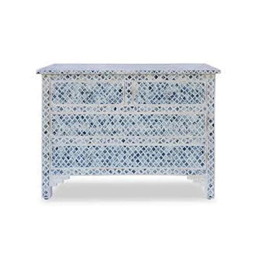 Bone Inlay Chest Of 4 Drawers , Marrakech Pattern In blue