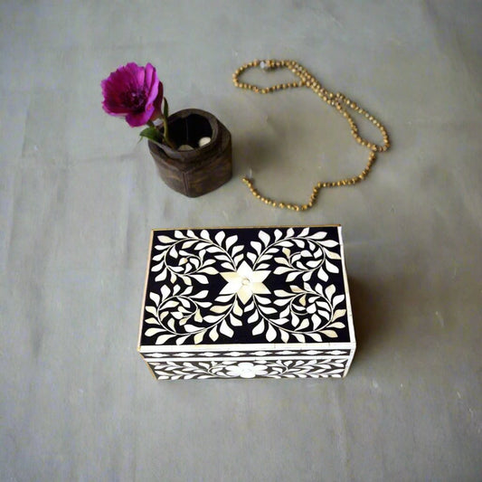 Handmade Customized Bone Inlay Leaf Pattern Jewelry Box