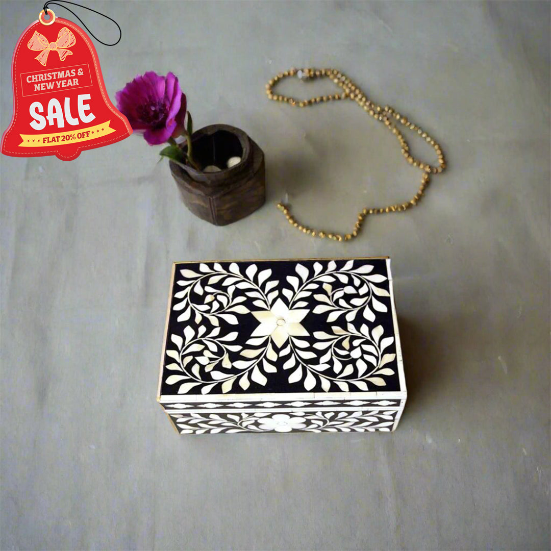 Handmade Customized Bone Inlay Leaf Pattern Jewelry Box