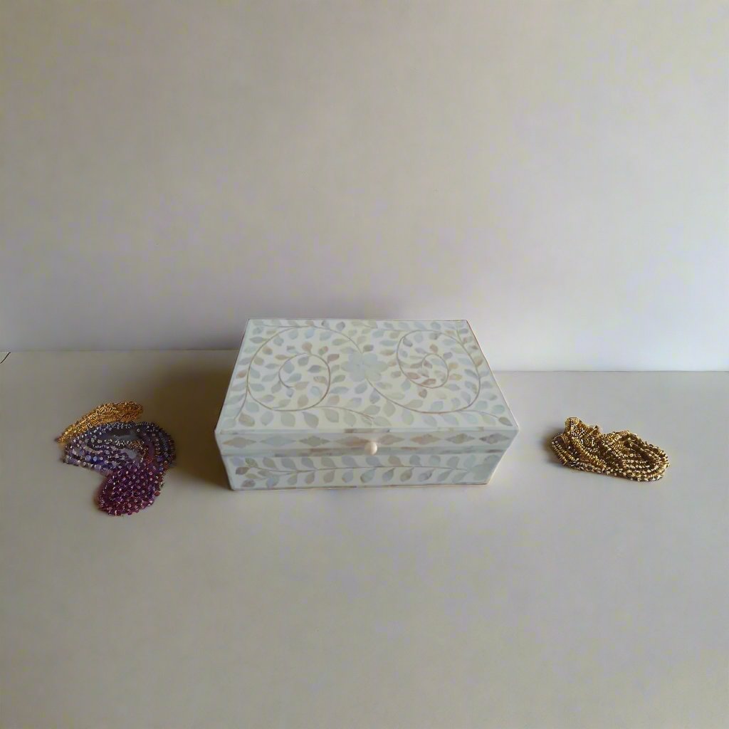 Handmade Bone Inlay Personalized Floral Pattern Jewelry Box