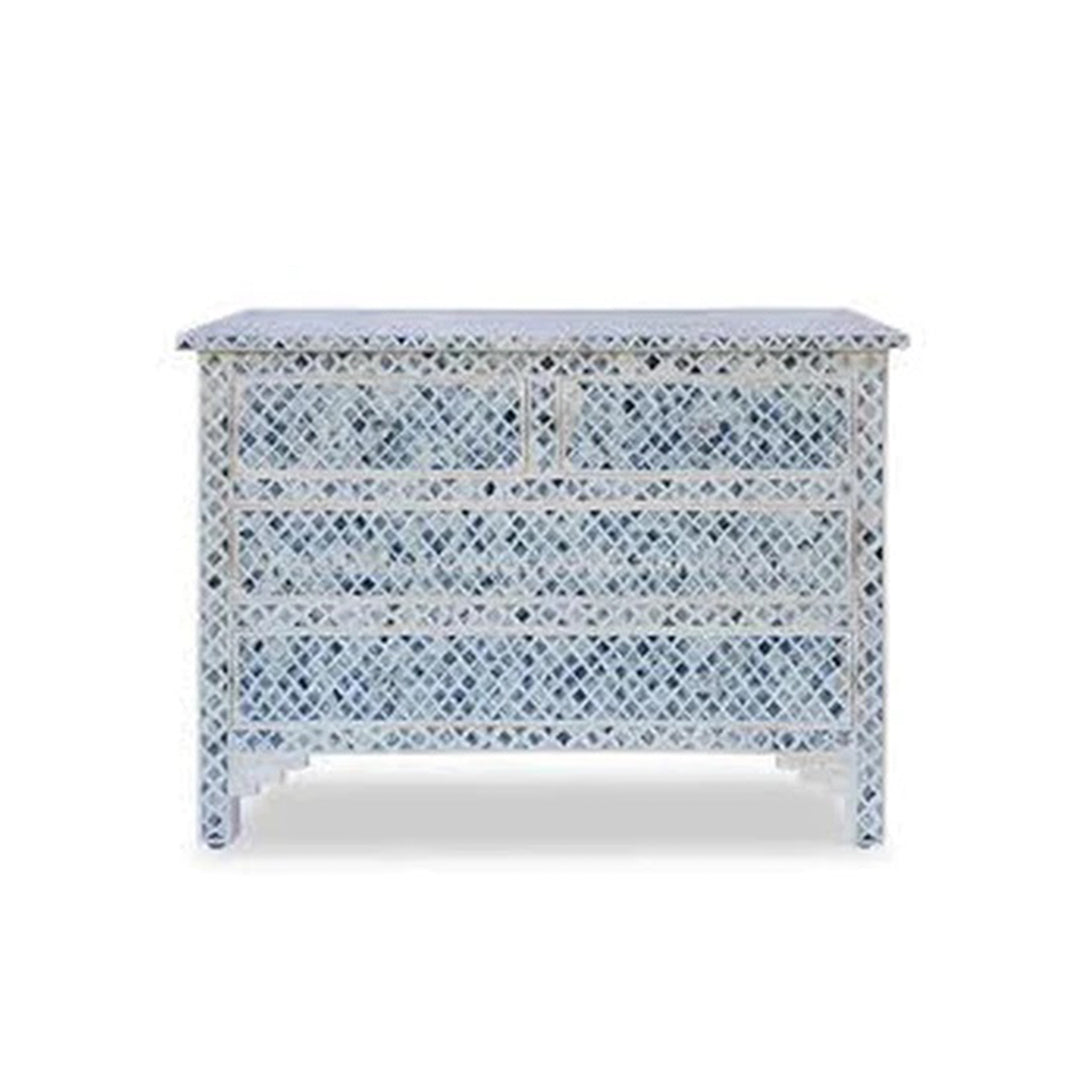 Bone Inlay Chest Of 4 Drawers , Marrakech Pattern In blue