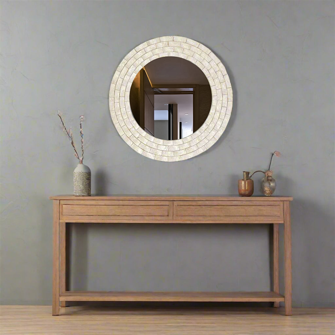 Handmade Customized Mother of Pearl Round Mirror Frame