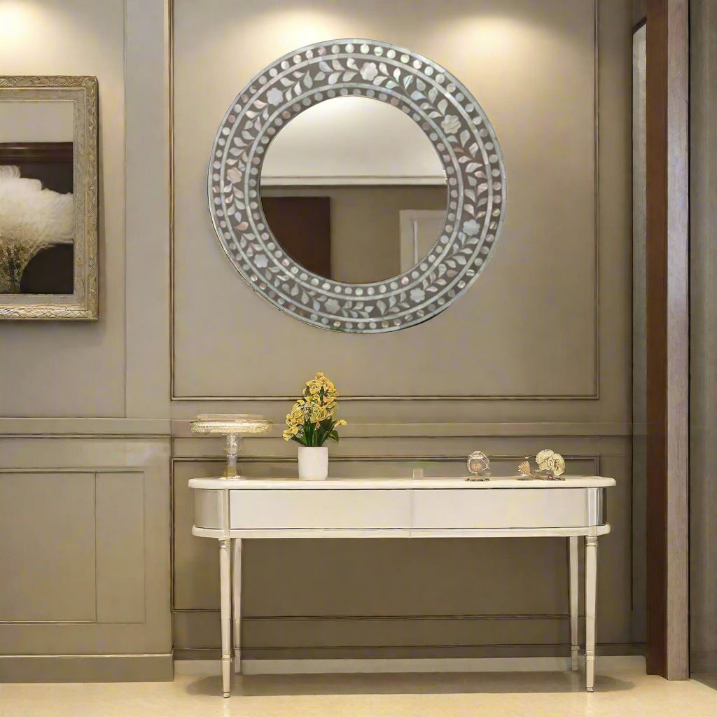 Handmade Customized Mother of Pearl Round Mirror Frame