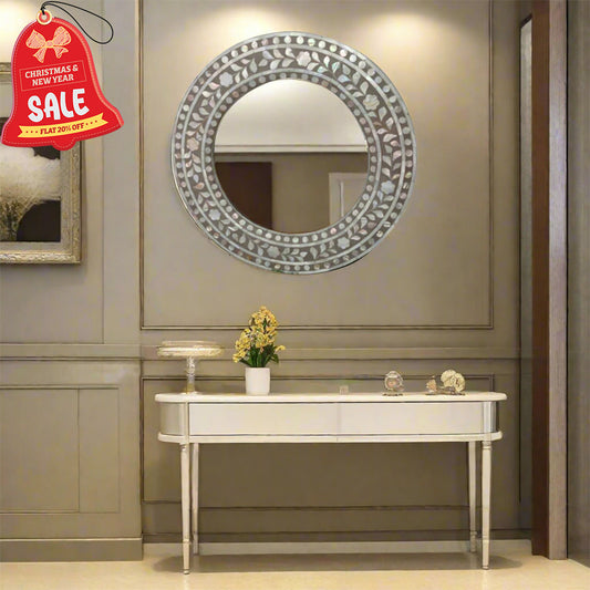 Handmade Customized Mother of Pearl Round Mirror Frame