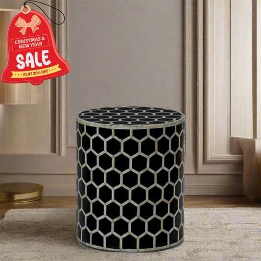 Black Bone Inlay Honeycomb Pattern Designer Handmade Personalized Stool