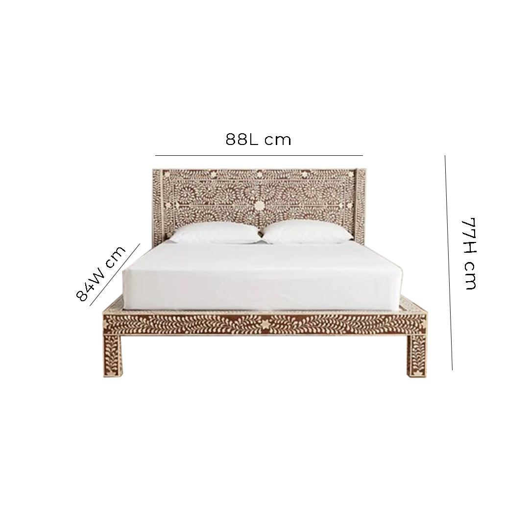 Handmade Bone Inlay King and Queen Size  Bed Frame with Bed Head for Bedroom Decor