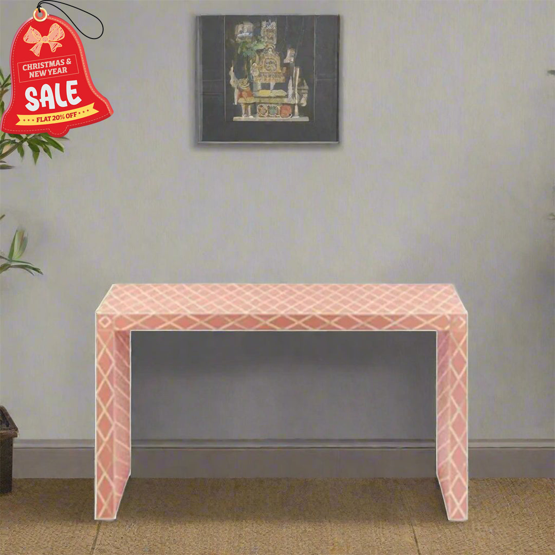 HANDMADE PINK BONE INLAY CONSOLE TABLE IN DIAMOND CUT DESIGN FOR BEAUTIFUL HOME AND OFFICE DECOR