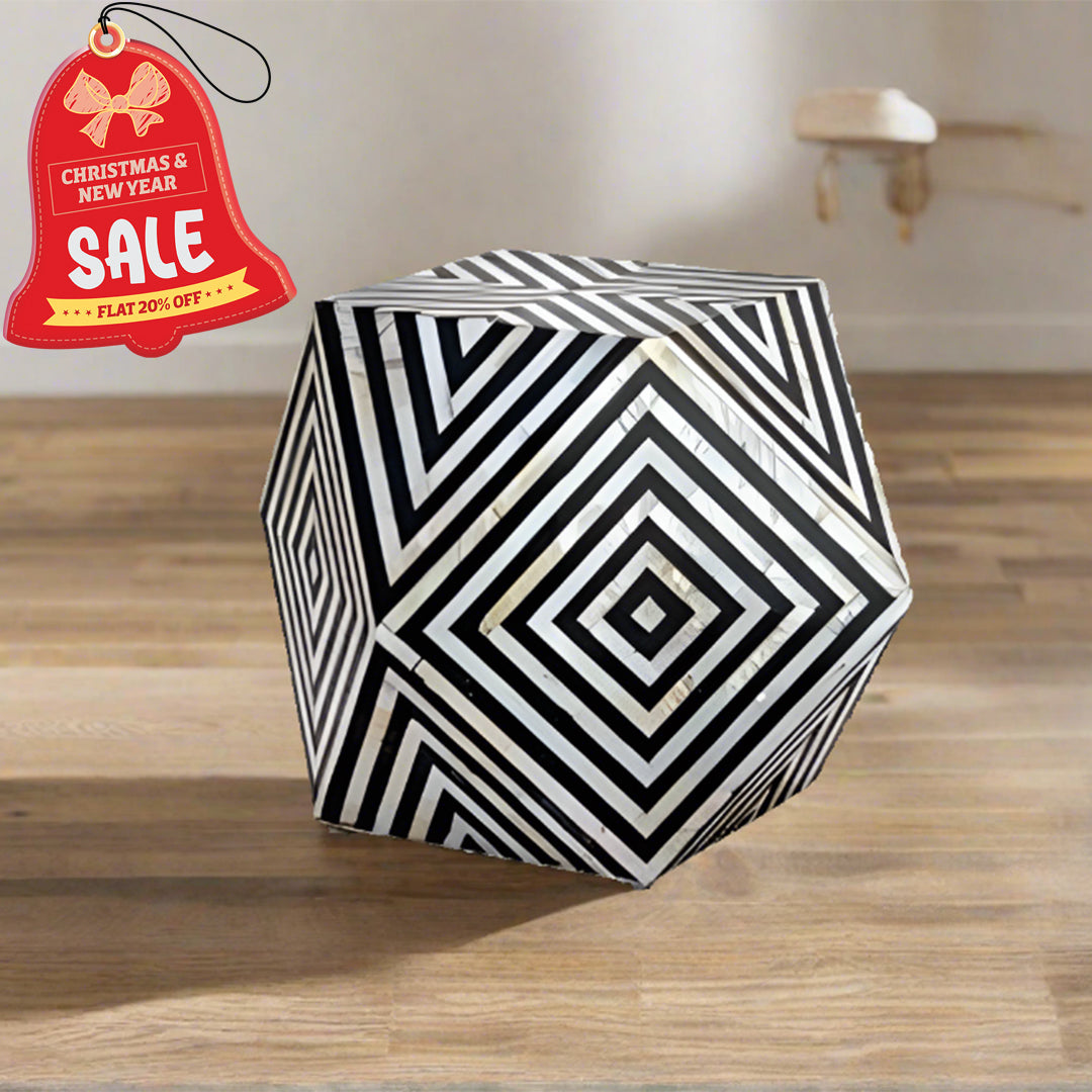 BLACK BONE INLAY DIAMOND CUT STOOL IN STRIPE PATTERN