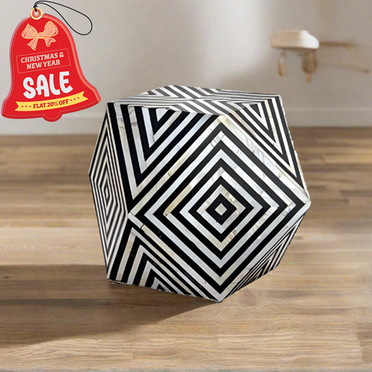 BLACK BONE INLAY DIAMOND CUT STOOL IN STRIPE PATTERN