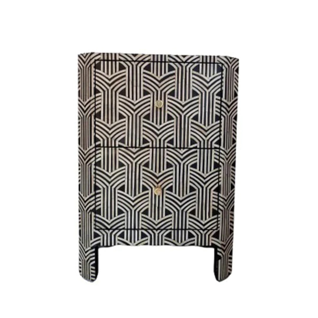 Handmade Customized Bone Inlay Geometric Pattern Bedside Table