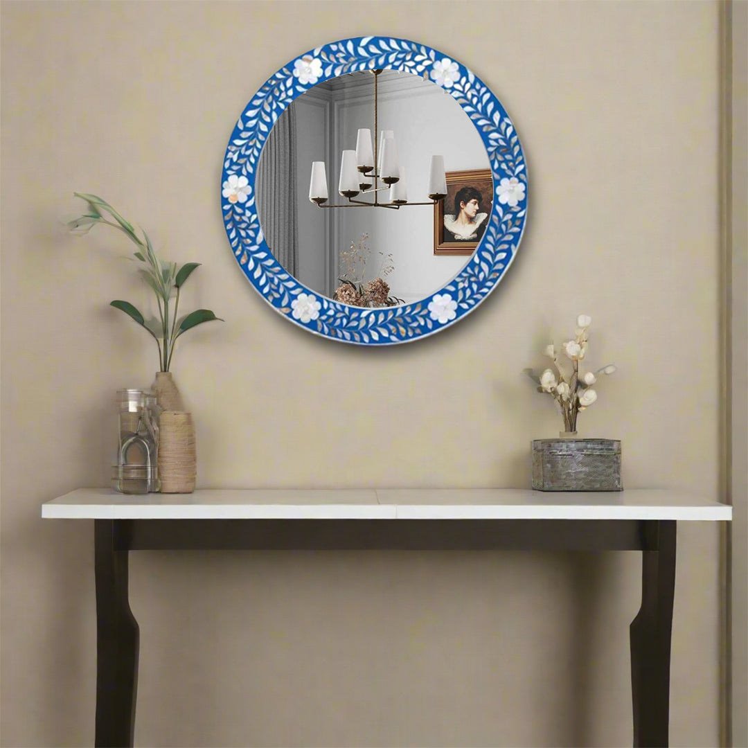 Handmade Customized Mother of Pearl Round Mirror Frame