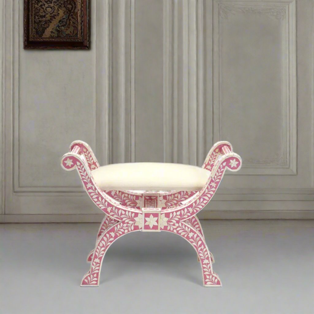 HANDMADE PINK BONE INLAY FLORAL JENNY STOOL