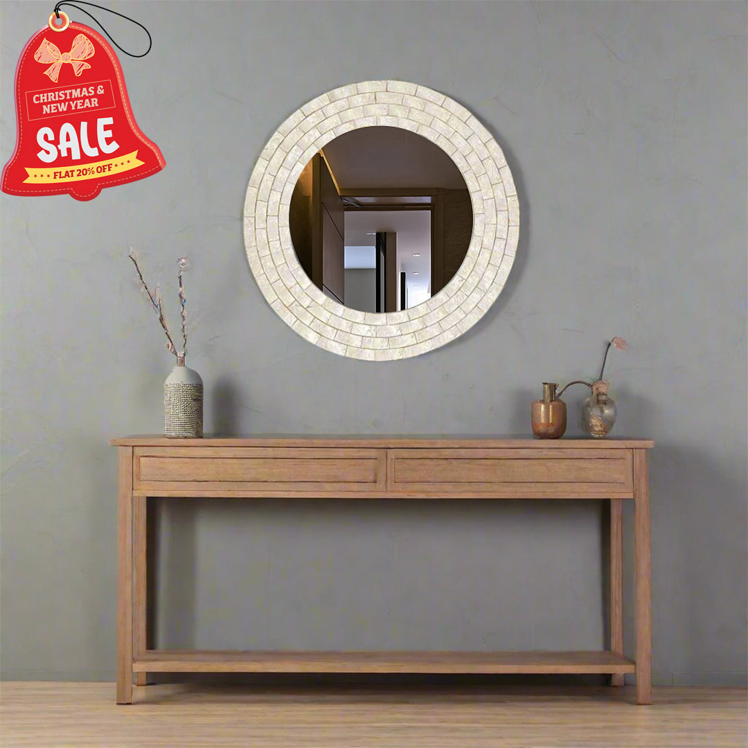 Handmade Customized Mother of Pearl Round Mirror Frame