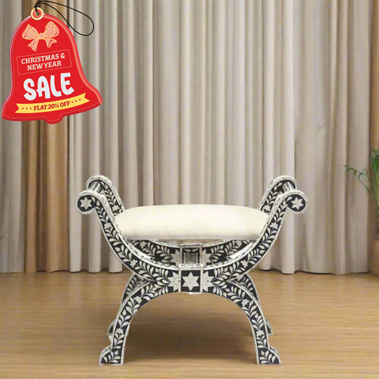 HANDMADE FLORAL PATTERN BLACK BONE INLAY JENNY STOOL