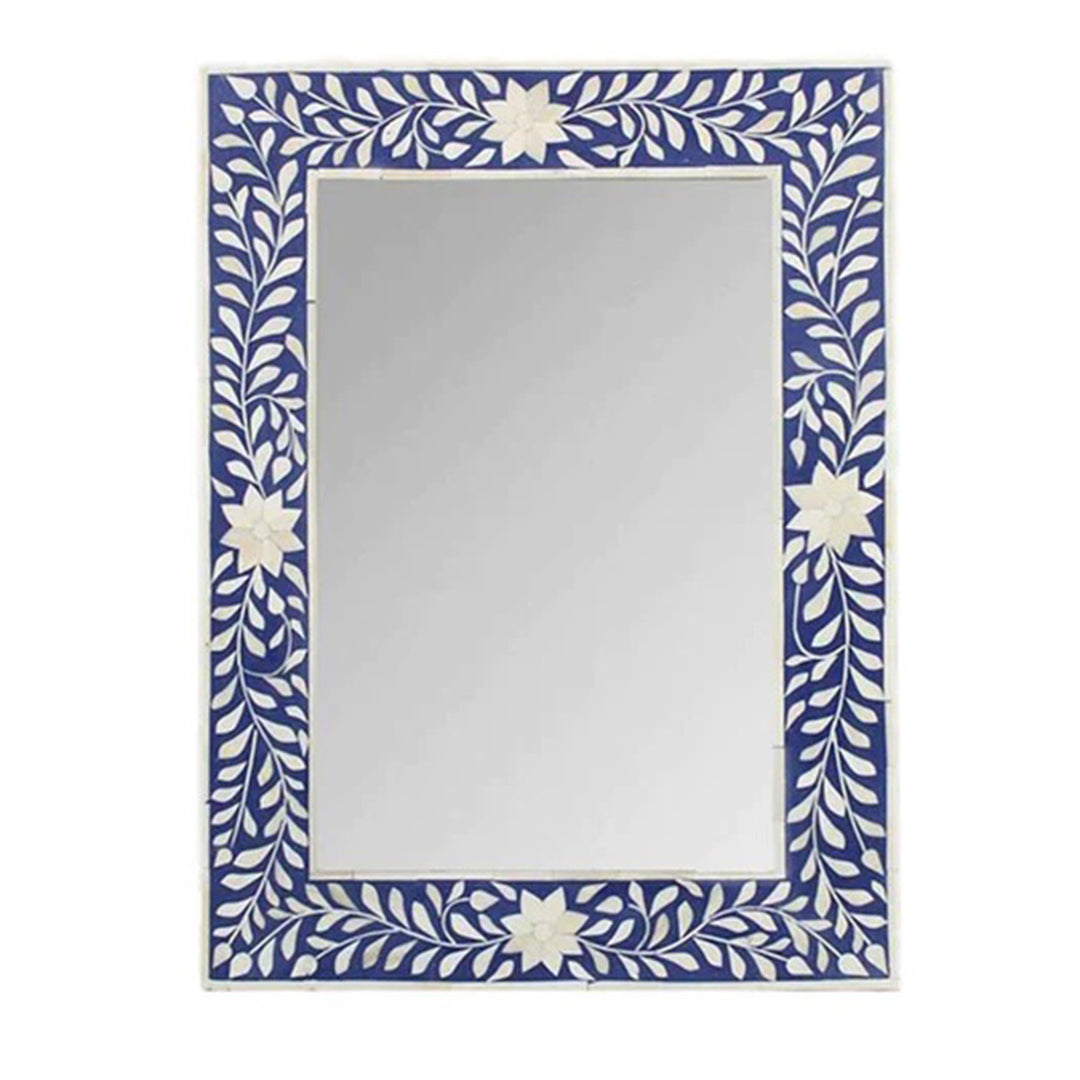 Bone Inlay Blue Floral Mirror Frames with Complimentary Mirror