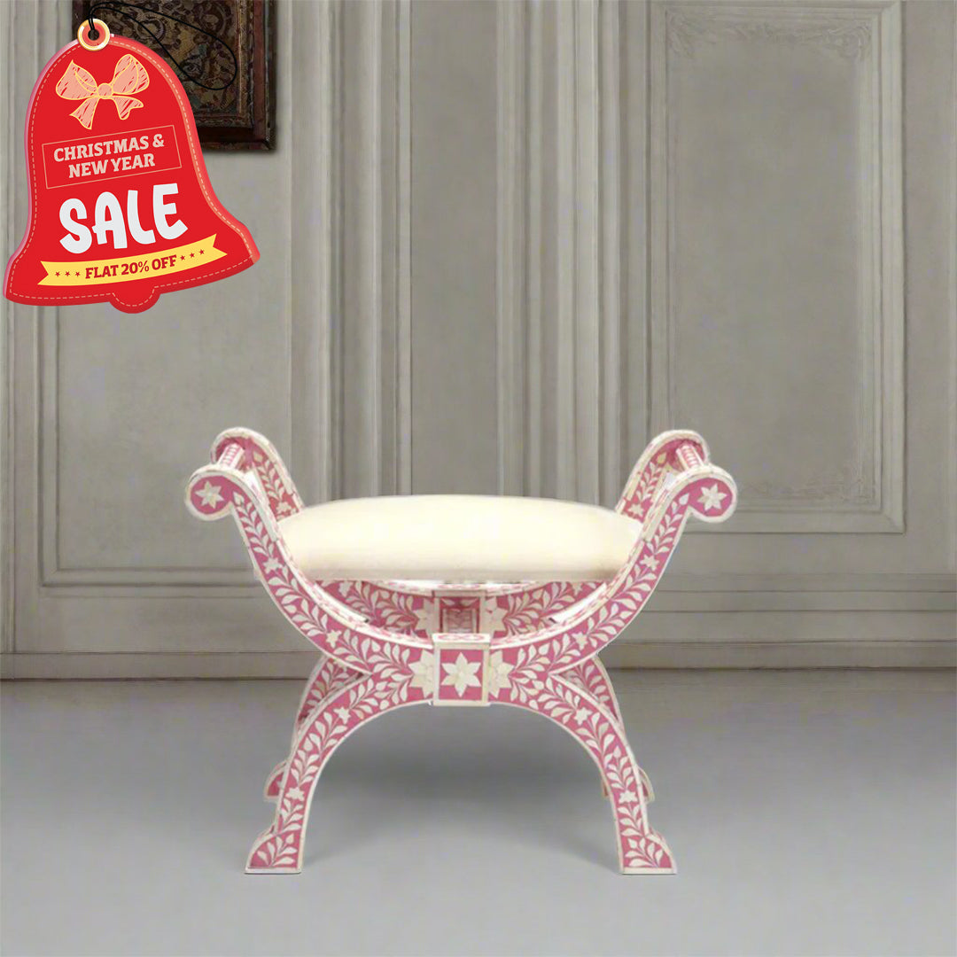 HANDMADE PINK BONE INLAY FLORAL JENNY STOOL