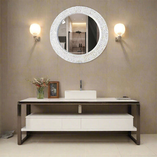 Handmade Customized Mother of Pearl Round Mirror Frame