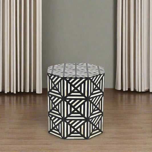 Handmade Customized Bone Inlay Geometric Pattern Hexagonal Stool