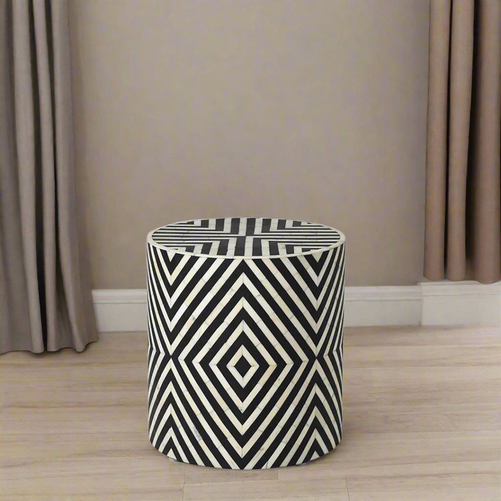 Handmade Customized Bone Inlay Round Stool