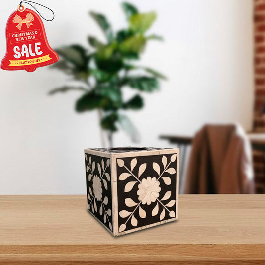 Handmade Customized Bone Inlay Floral Pattern Square Shape Tissue Box