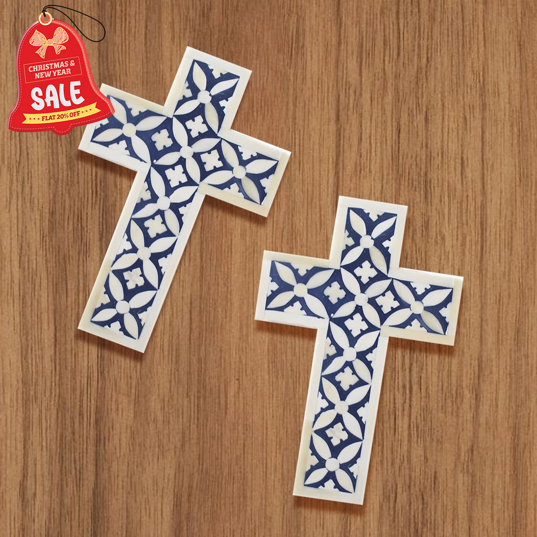 Bone Inlay Cross Geometric patterns Well cross - (Blue)