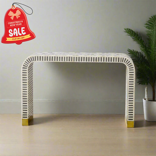 Bone Inlay Waterfall Console Table - Grey