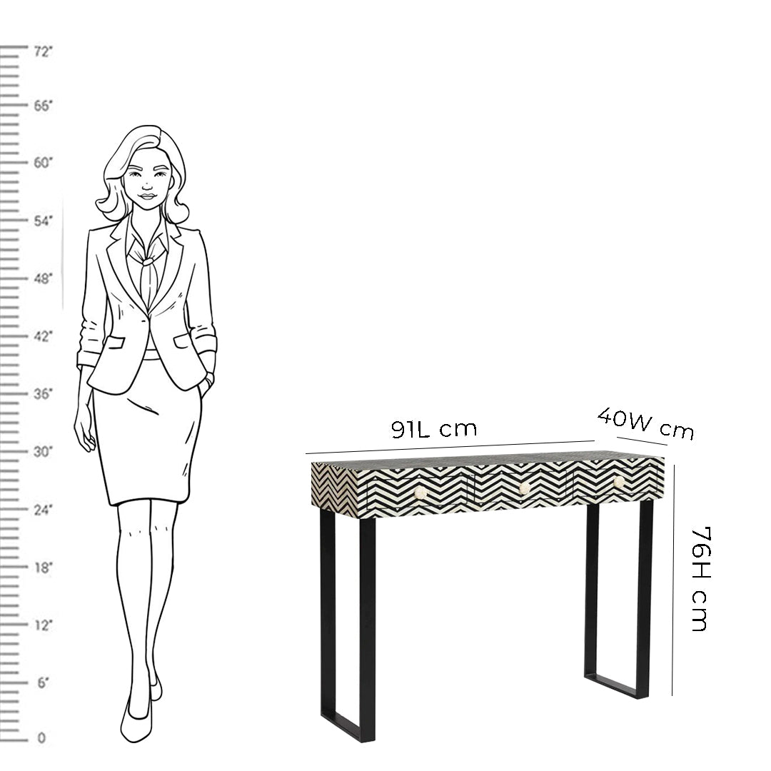 Handmade Customized Bone Inlay Chevron Pattern 3 Drawer Console Table