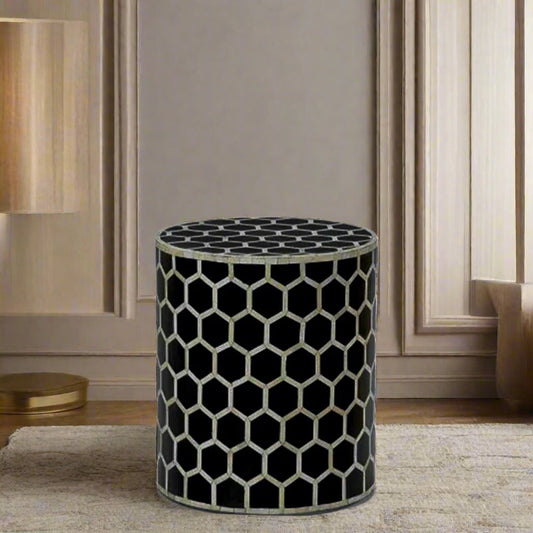 Black Bone Inlay Honeycomb Pattern Designer Handmade Personalized Stool