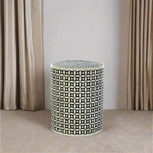 Handmade Customized Bone Inlay Star Eye Pattern Round Stool