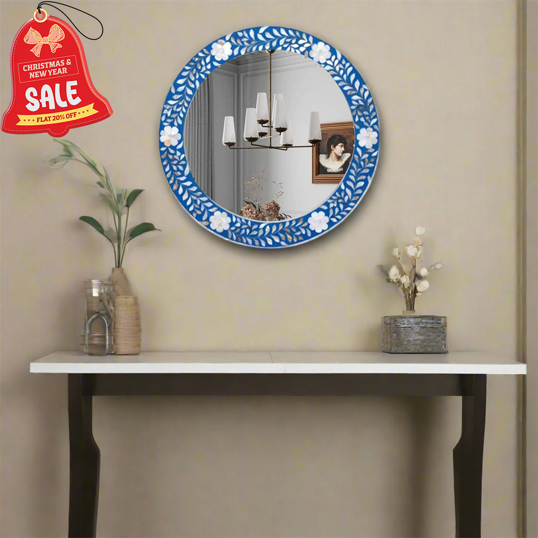 Handmade Customized Mother of Pearl Round Mirror Frame