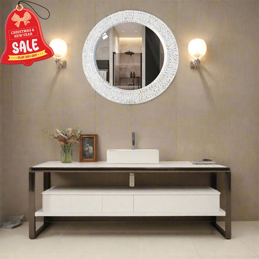 Handmade Customized Mother of Pearl Round Mirror Frame