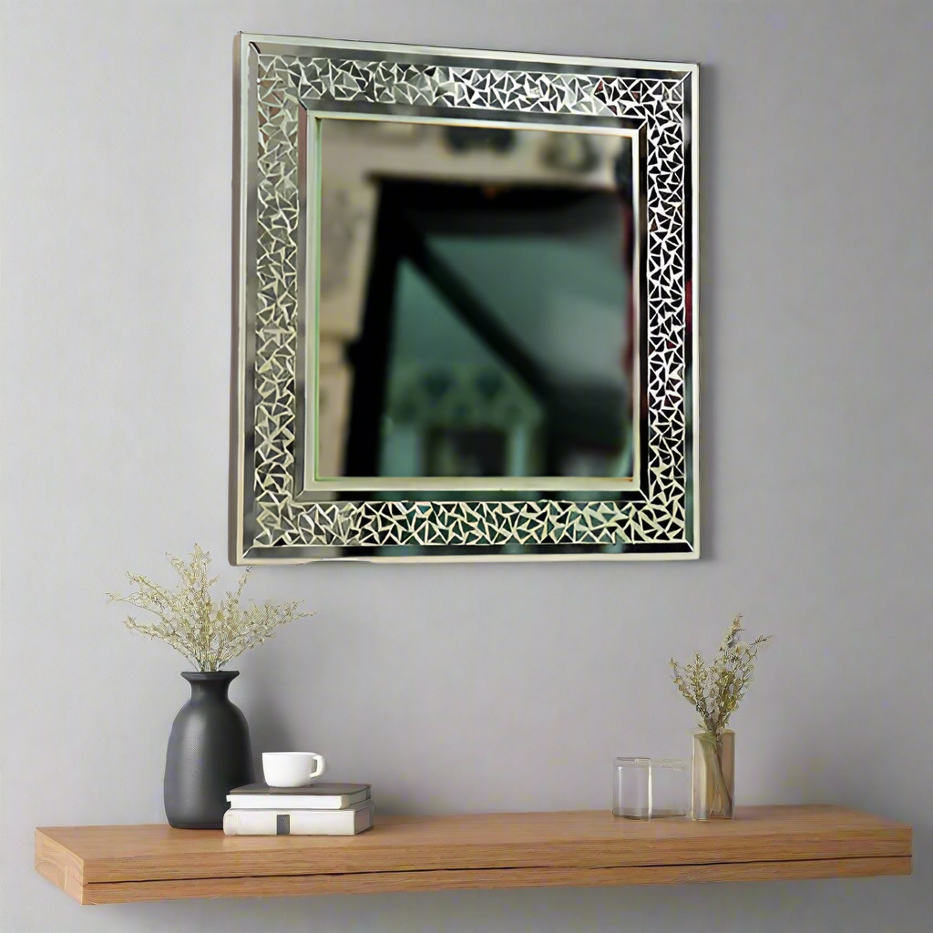 Beautiful Handmade Decorative Square Glass Inlay Mirror Inlay/ Thikri Art