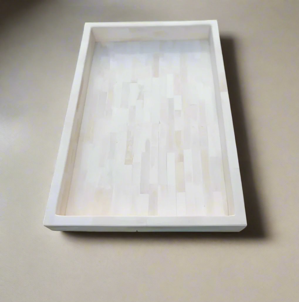 Handmade Bone Inlay Tray - White