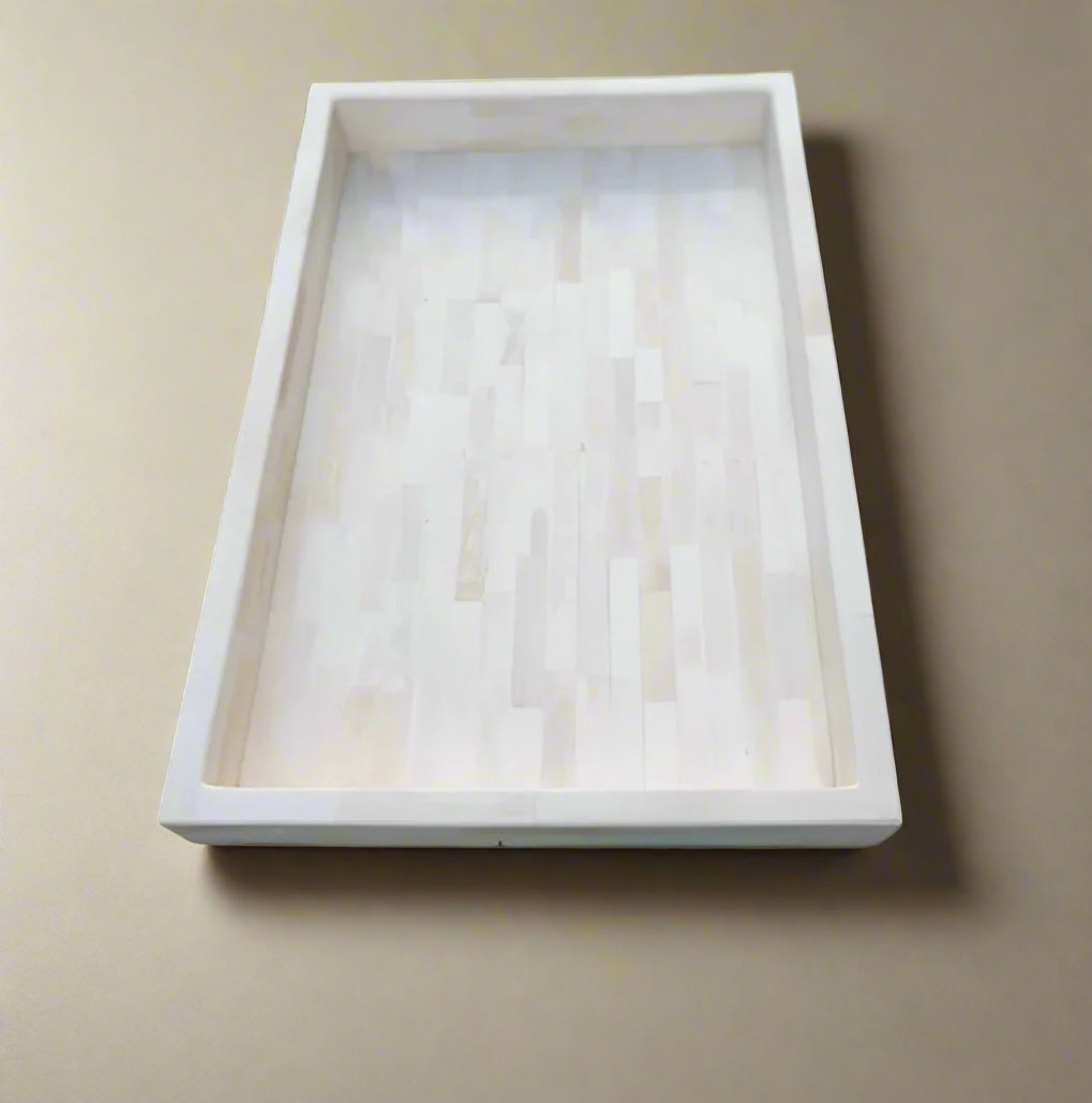 Handmade Bone Inlay Tray - White