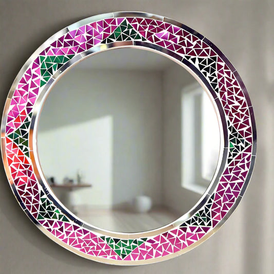 Beautiful Handmade Decorative Round Glass Mirror Inlay/ Thikri Art