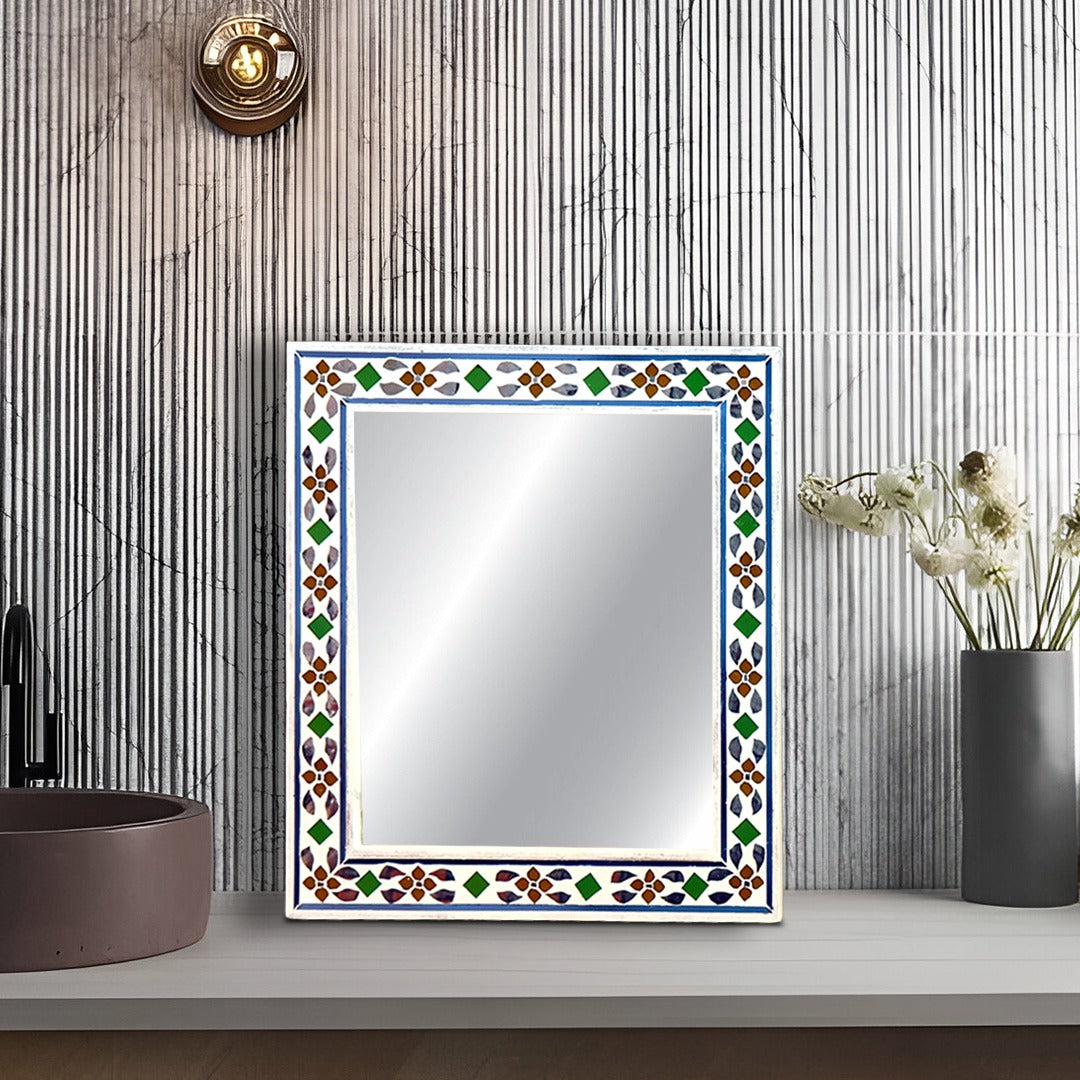 Beautiful Handmade Decorative Rectangle Glass Mirror Inlay/ Thikri Art