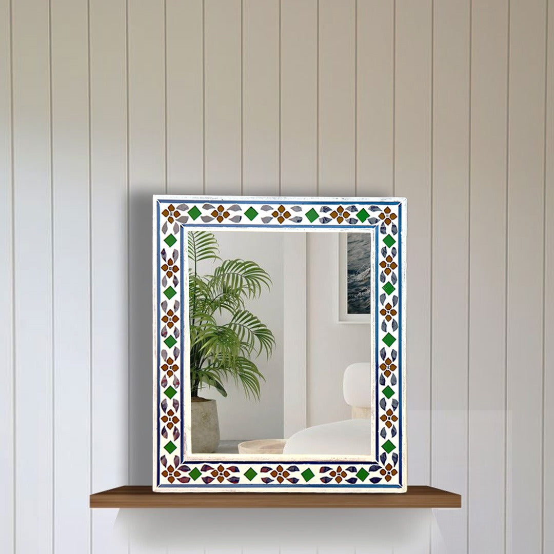 Beautiful Handmade Decorative Rectangle Glass Mirror Inlay/ Thikri Art