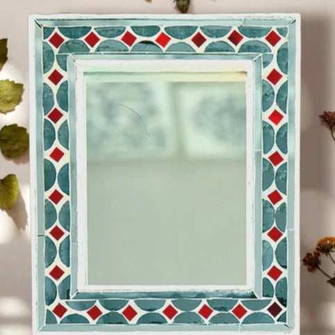 Beautiful Handmade Decorative Rectangle Glass Mirror Inlay/ Thikri Art