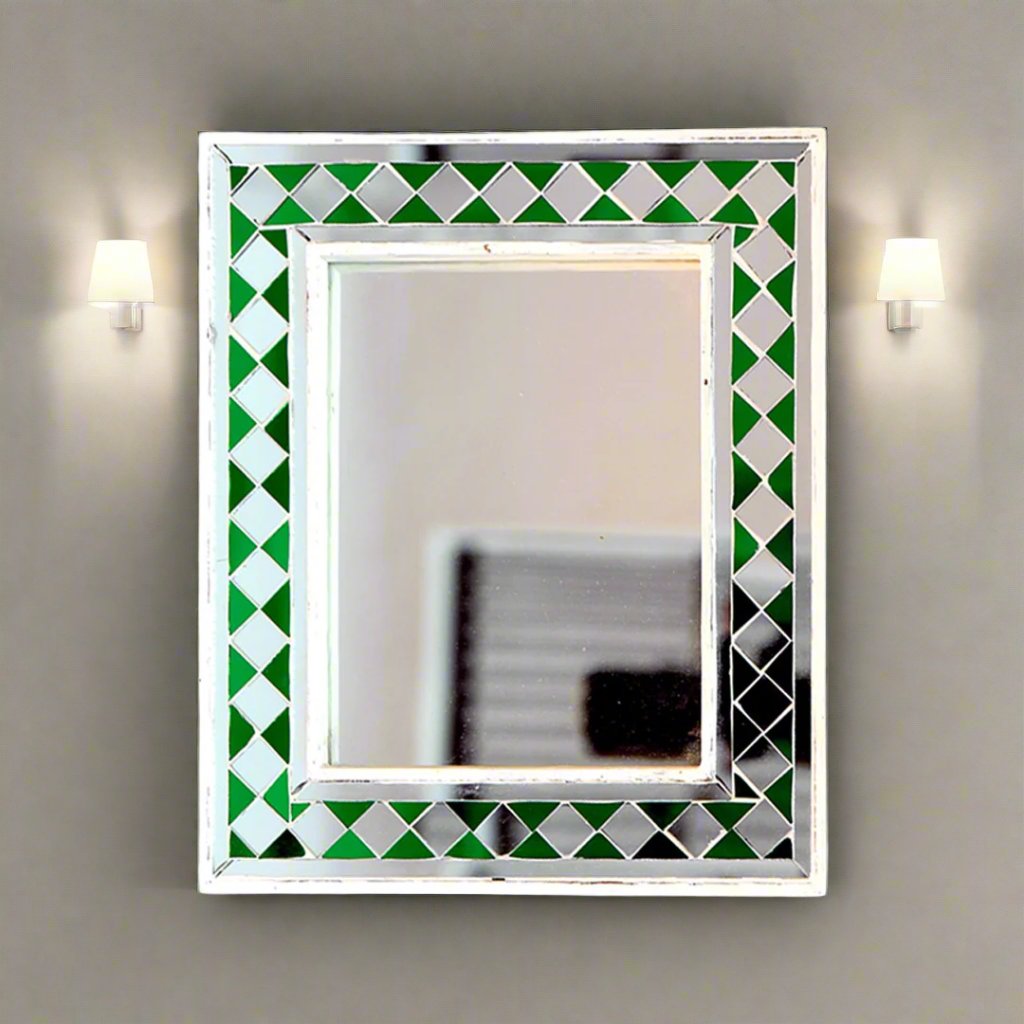 Beautiful Handmade Decorative Rectangle Glass Mirror Inlay/ Thikri Art