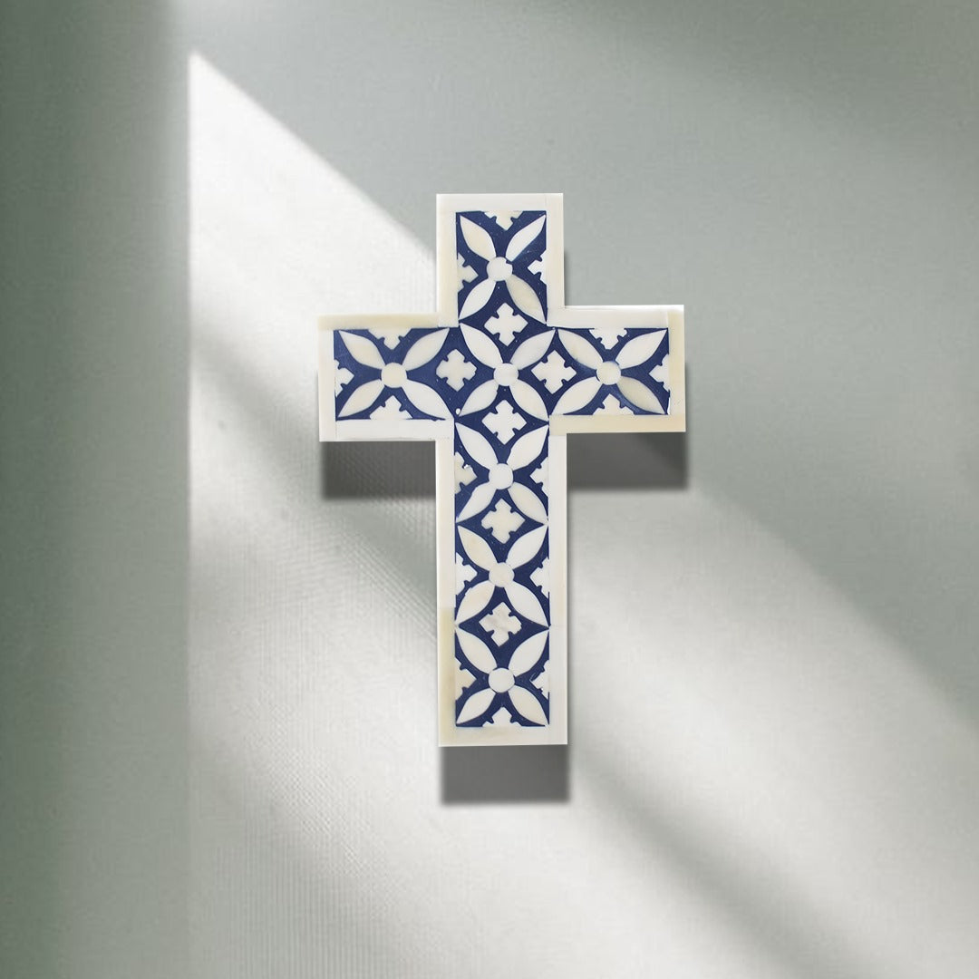 Bone Inlay Cross Geometric patterns Well cross - (Blue)