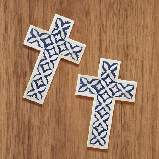 Bone Inlay Cross Geometric patterns Well cross - (Blue)