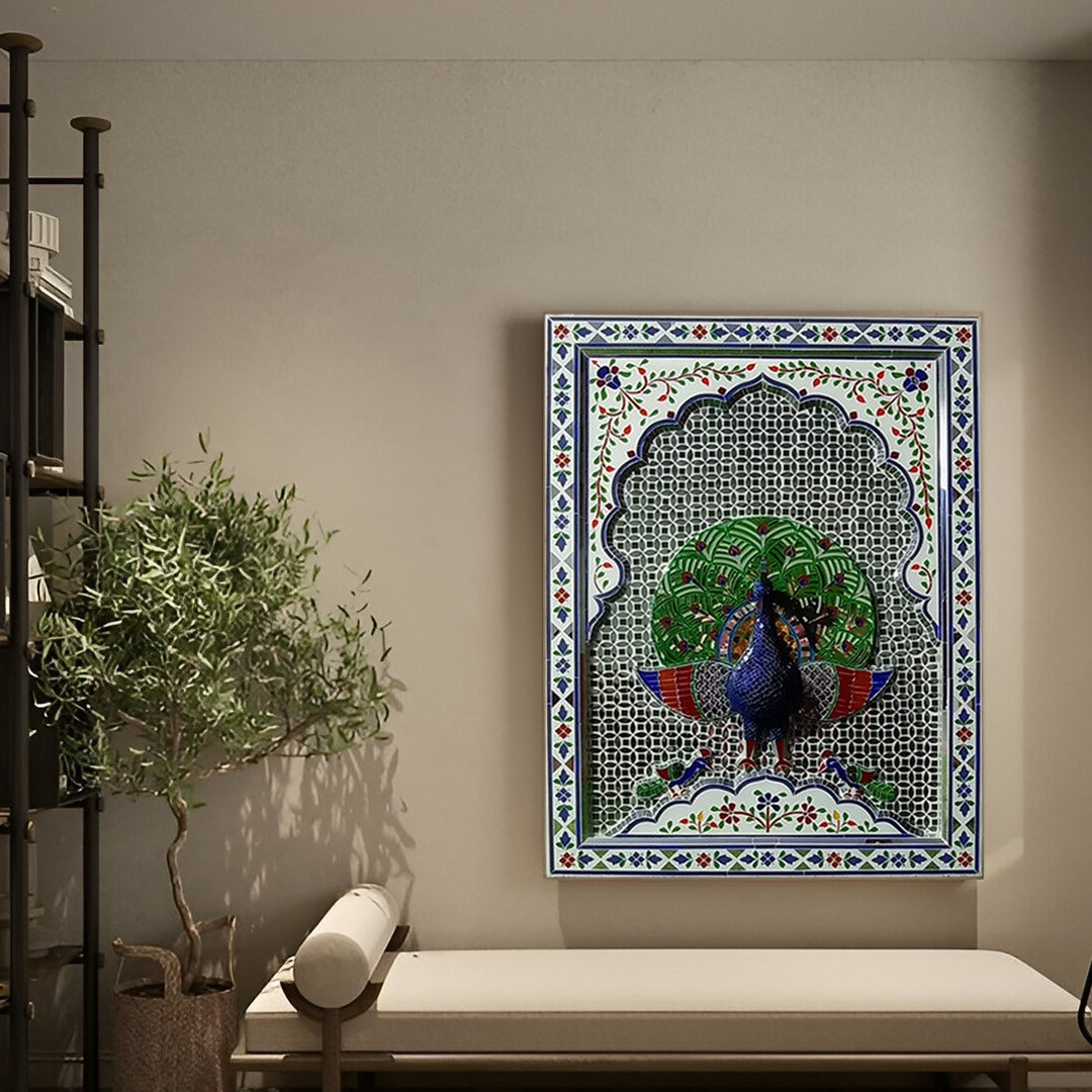 Tikri Glass Peacock Wall Art