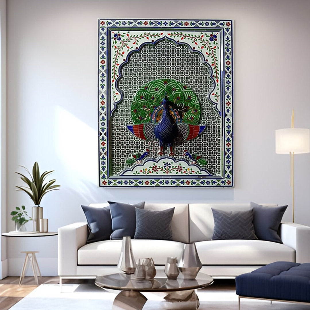 Tikri Glass Peacock Wall Art