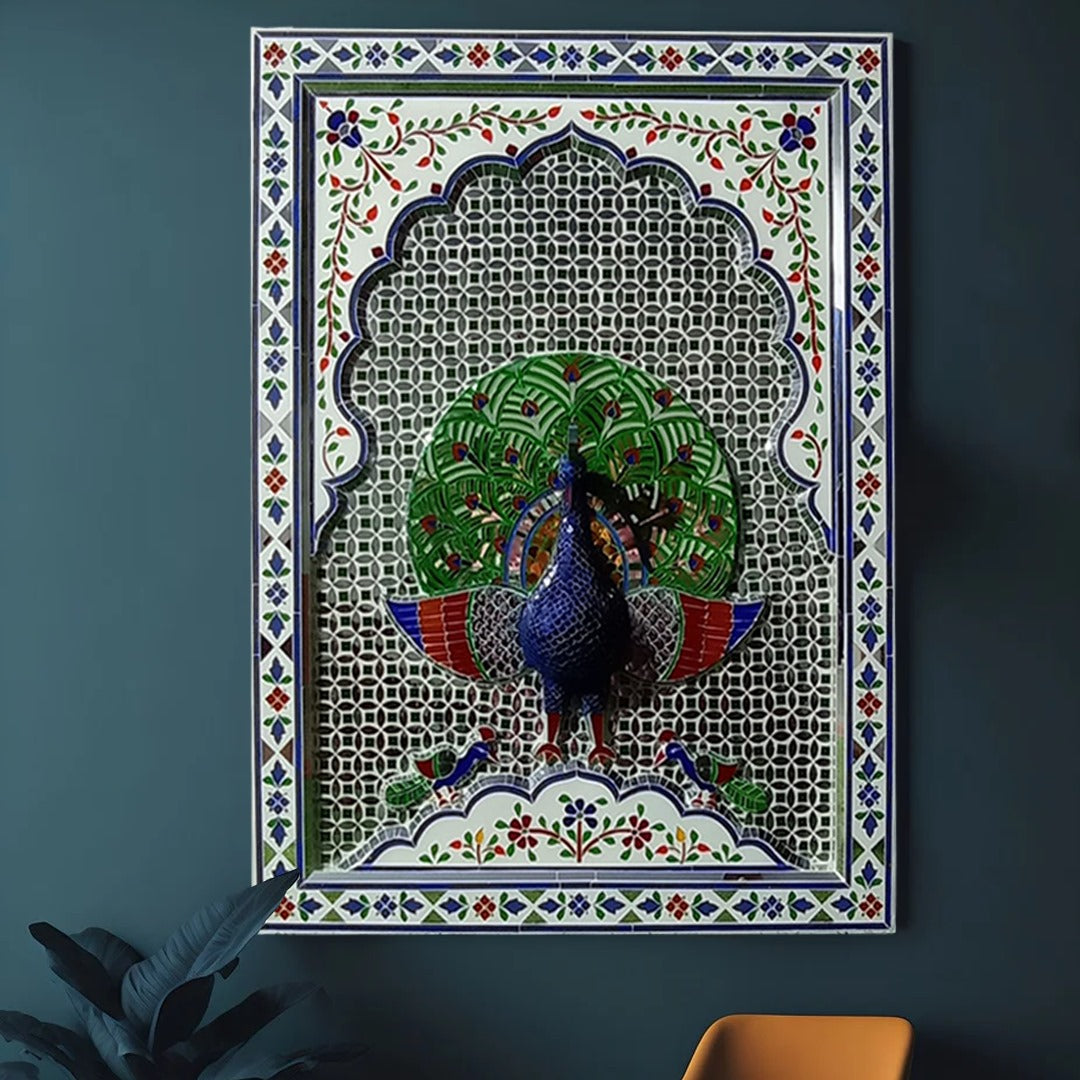 Tikri Glass Peacock Wall Art