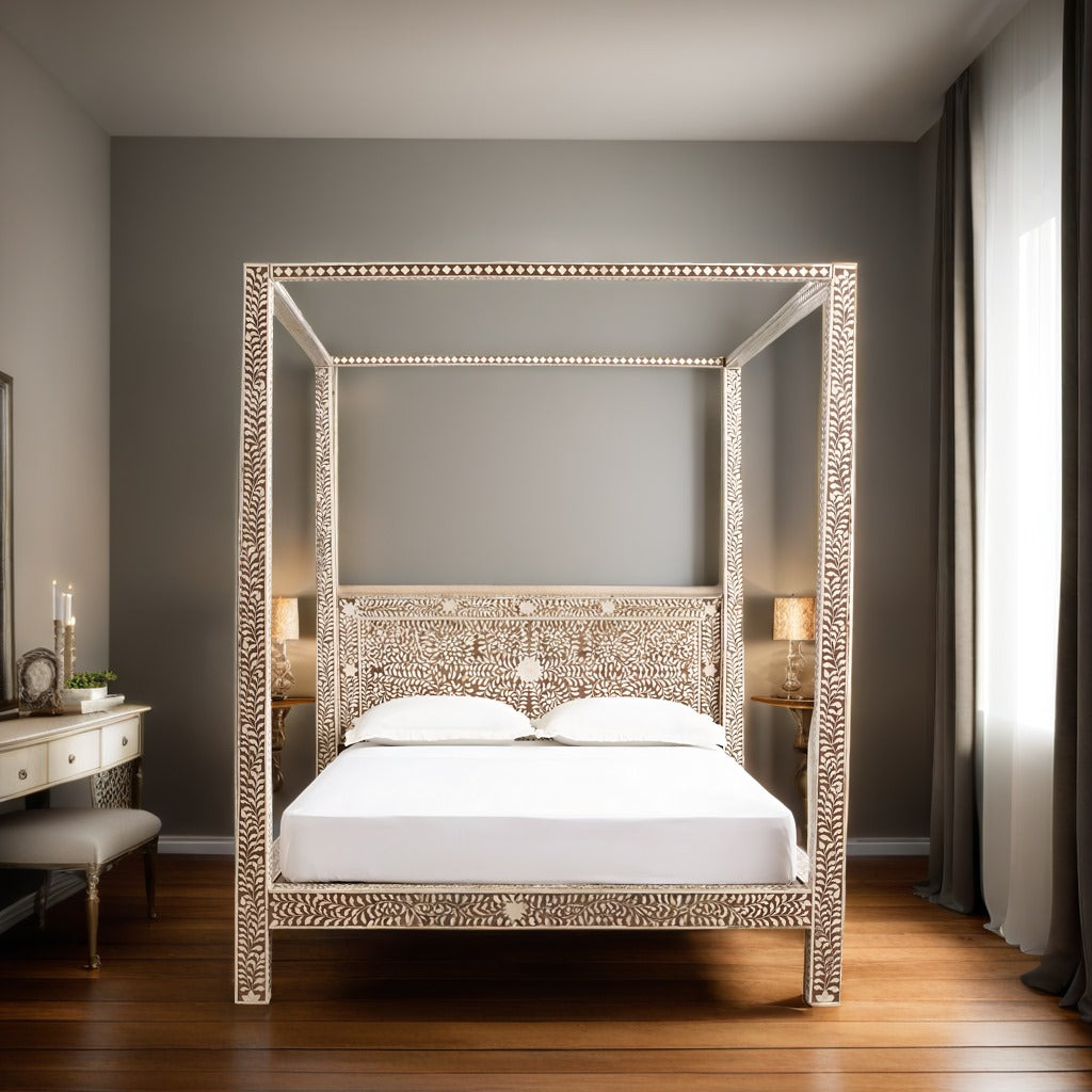 Bone Inlay Four Poster Bed head