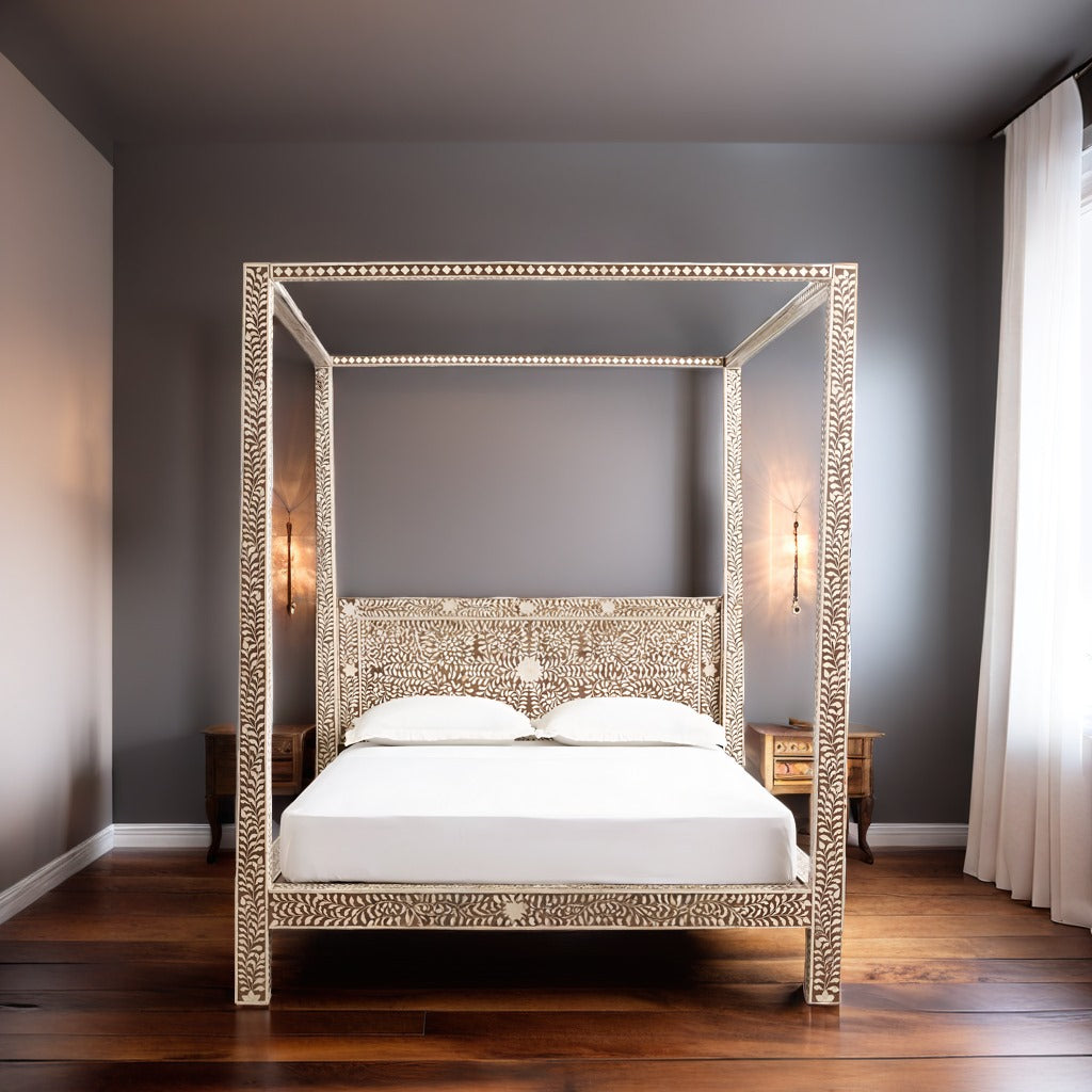 Bone Inlay Four Poster Bed head